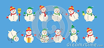 Christmas winter snowman. Vector Illustration